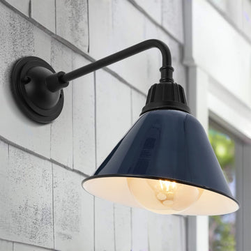 Croydon 9.63"  Farmhouse Industrial Indoor/Outdoor Iron LED Gooseneck Arm Outdoor Sconce - JONATHAN Y